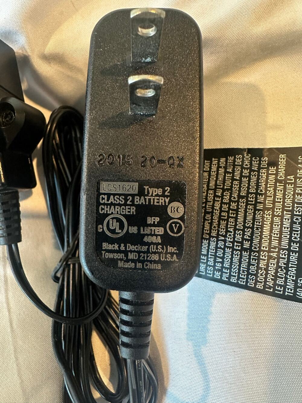 Black & Decker LCS1620 Type 2 20V 12V Max Lithium-Ion Battery Charger - UNTESTED